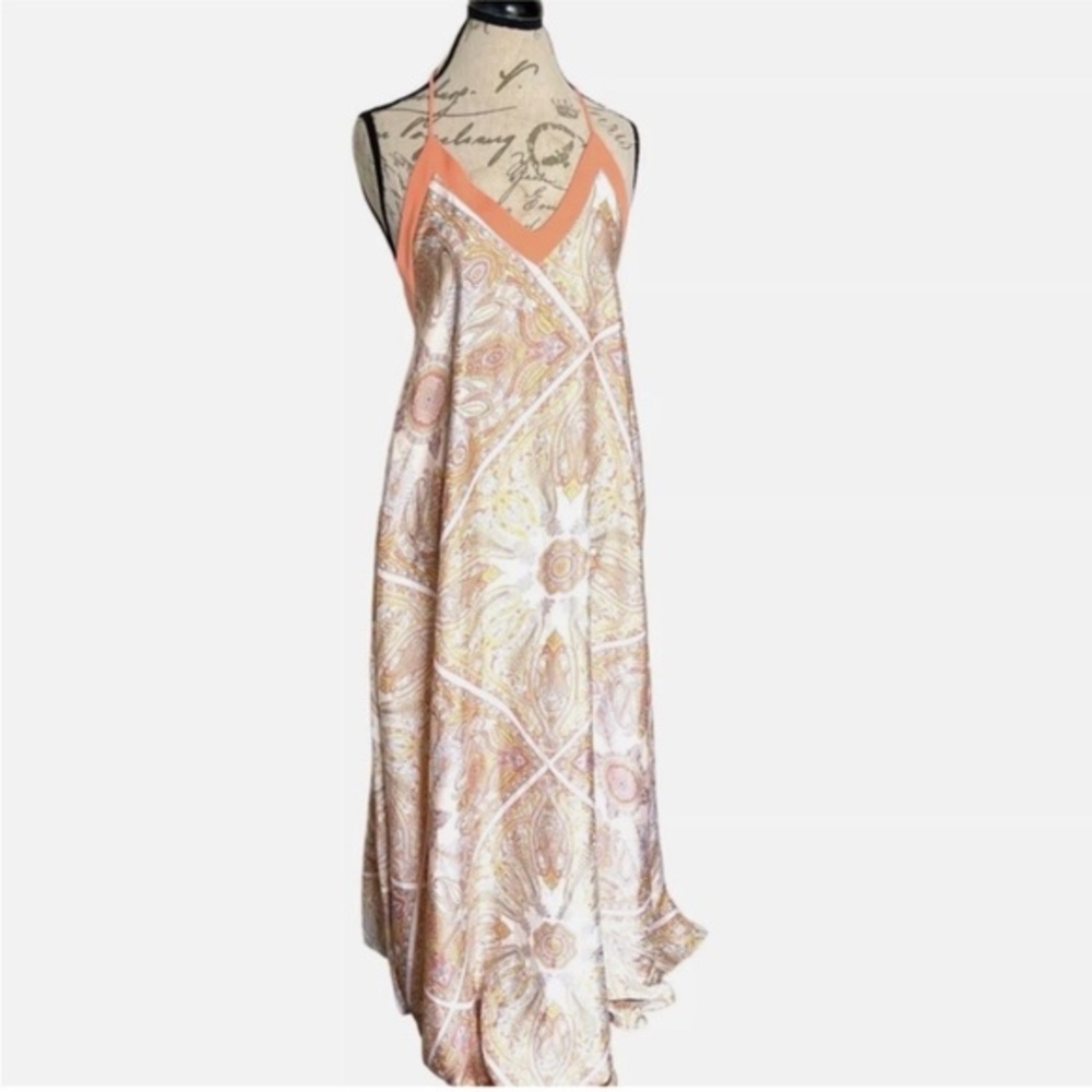 Forever 21 Paisley Backless Halter Dress - Orange and Cream